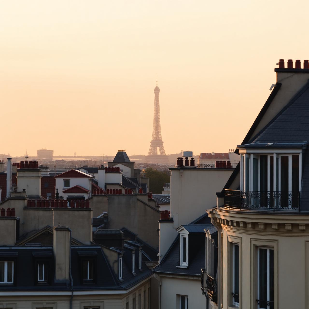 Toits parisiens haussmanniens avec la Tour Eiffel